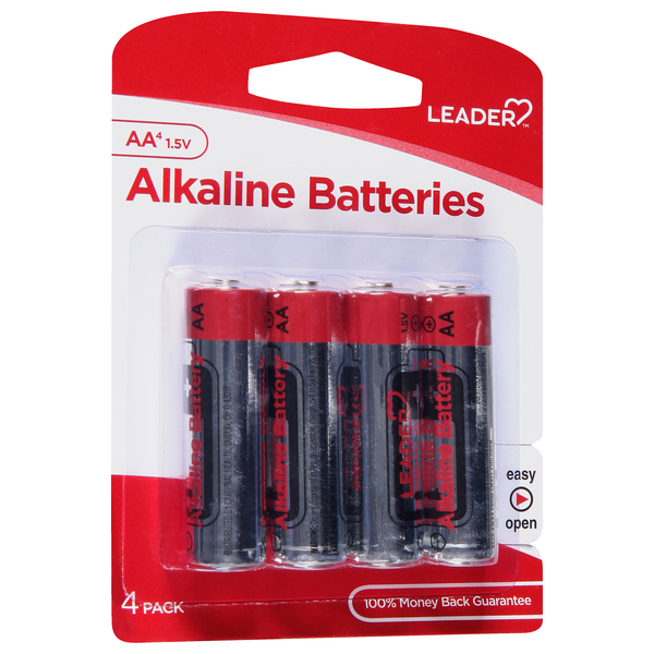 Image for Leader Batteries, Alkaline, AA, 1.5 Volt, 4 Pack, 4ea from WELLNESS PHARMACY