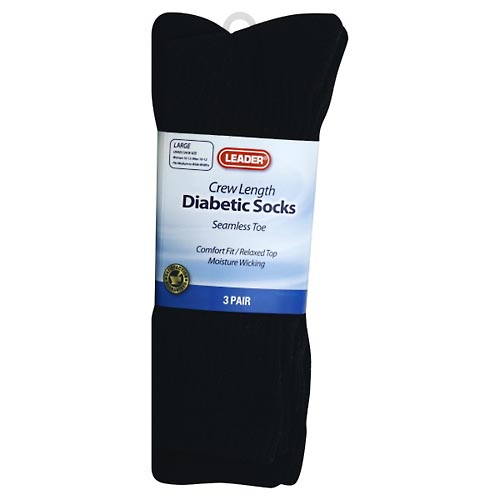Image for Leader Diabetic Socks, Crew Length, Large,3pr from WELLNESS PHARMACY