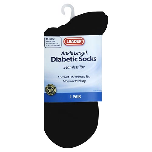 Image for Leader Diabetic Socks, Ankle Length, Medium,1pr from WELLNESS PHARMACY