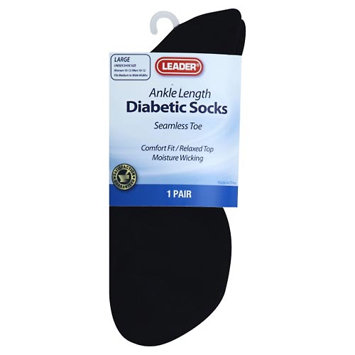 Image for Leader Diabetic Socks, Ankle Length, Large,1pr from WELLNESS PHARMACY