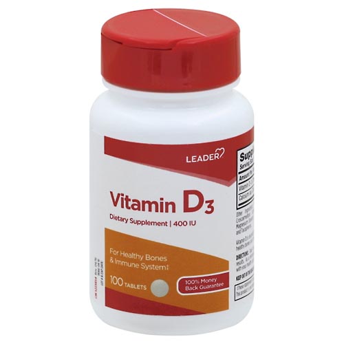 Image for Leader Vitamin D3, 400 IU, Tablets,100ea from WELLNESS PHARMACY