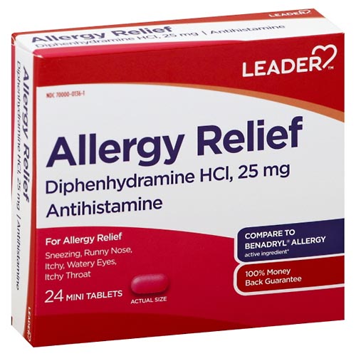 Image for Leader Allergy Relief, 25 mg, Mini Tablets,24ea from WELLNESS PHARMACY