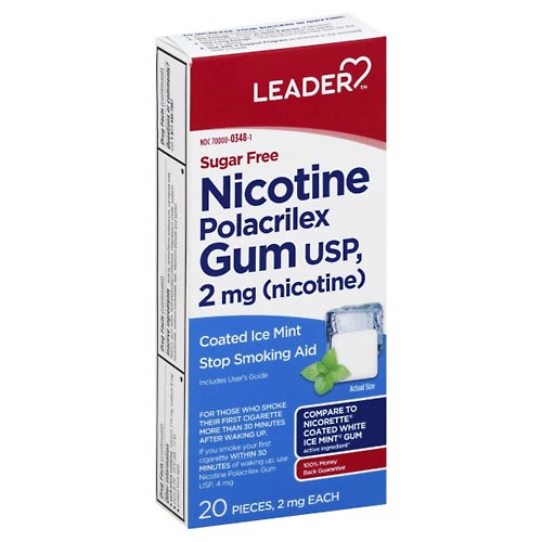 Image for Leader Nicotine Gum, Sugar Free, 2 mg, Stop Smoking Aid, Coated Ice Mint,20ea from WELLNESS PHARMACY