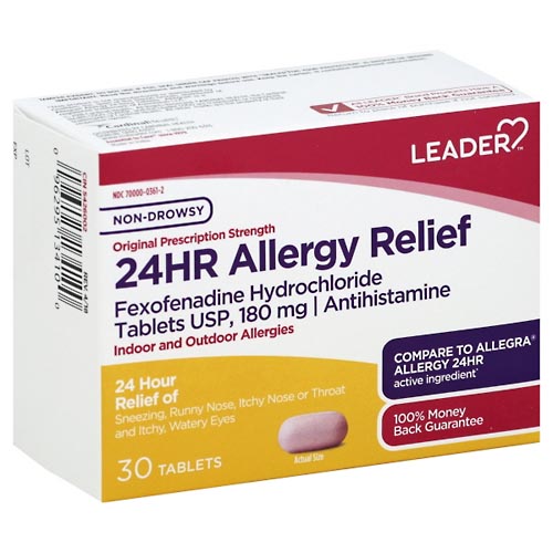 Image for Leader Allergy Relief, 24 Hr, Non-Drowsy, Original Prescription Strength, Tablets,30ea from WELLNESS PHARMACY