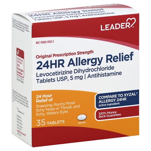 Image for Leader Allergy Relief, 24Hr, Original Prescription Strength, Tablets,35ea from WELLNESS PHARMACY