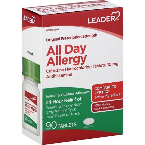Image for Leader All Day Allergy Relief, 24 Hr,Original, Tablet,90ea from WELLNESS PHARMACY