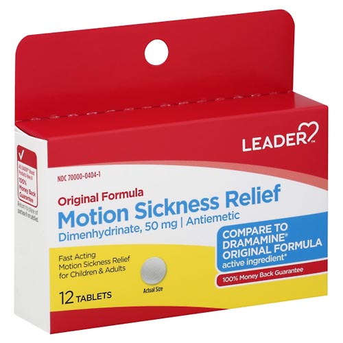 Image for Leader Motion Sickness Relief, Original Formula, 50 mg, Tablets,12ea from WELLNESS PHARMACY