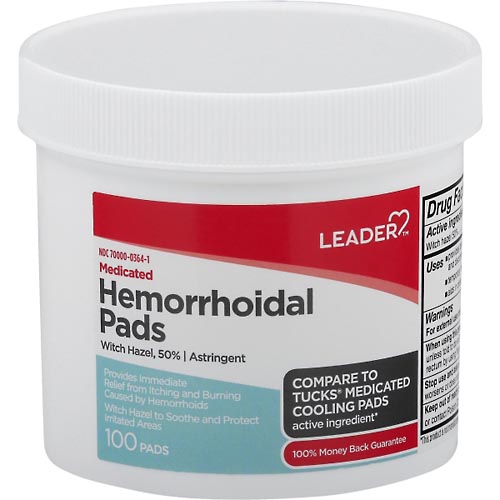 Image for Leader Hemorrhoidal Pads, Medicated,100ea from WELLNESS PHARMACY