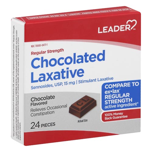 Image for Leader Chocolated Laxative, Regular Strength, 15 mg, Chocolate Flavored,24ea from WELLNESS PHARMACY
