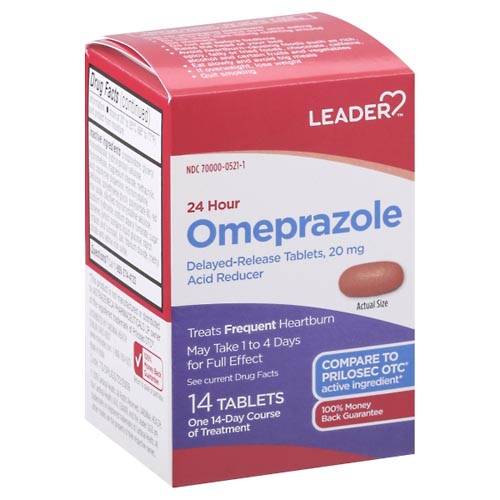 Image for Leader Omeprazole, 24 Hour, 20 mg, Delayed-Release Tablets,14ea from WELLNESS PHARMACY