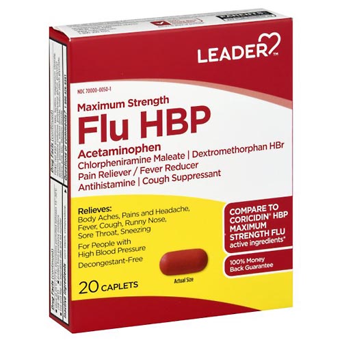 Image for Leader Flu HBP, Maximum Strength, Caplets,20ea from WELLNESS PHARMACY