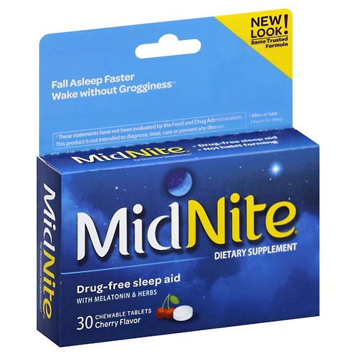 Image for Midnite Sleep Aid, with Melatonin & Herbs, Drug-Free, Cherry, Chewable Tablets,30ea from WELLNESS PHARMACY